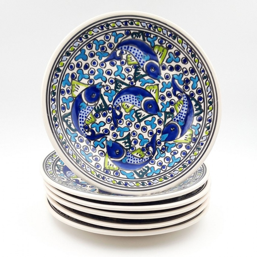 Lot de 6 assiettes plates Poissons Bleus - D 28 cm