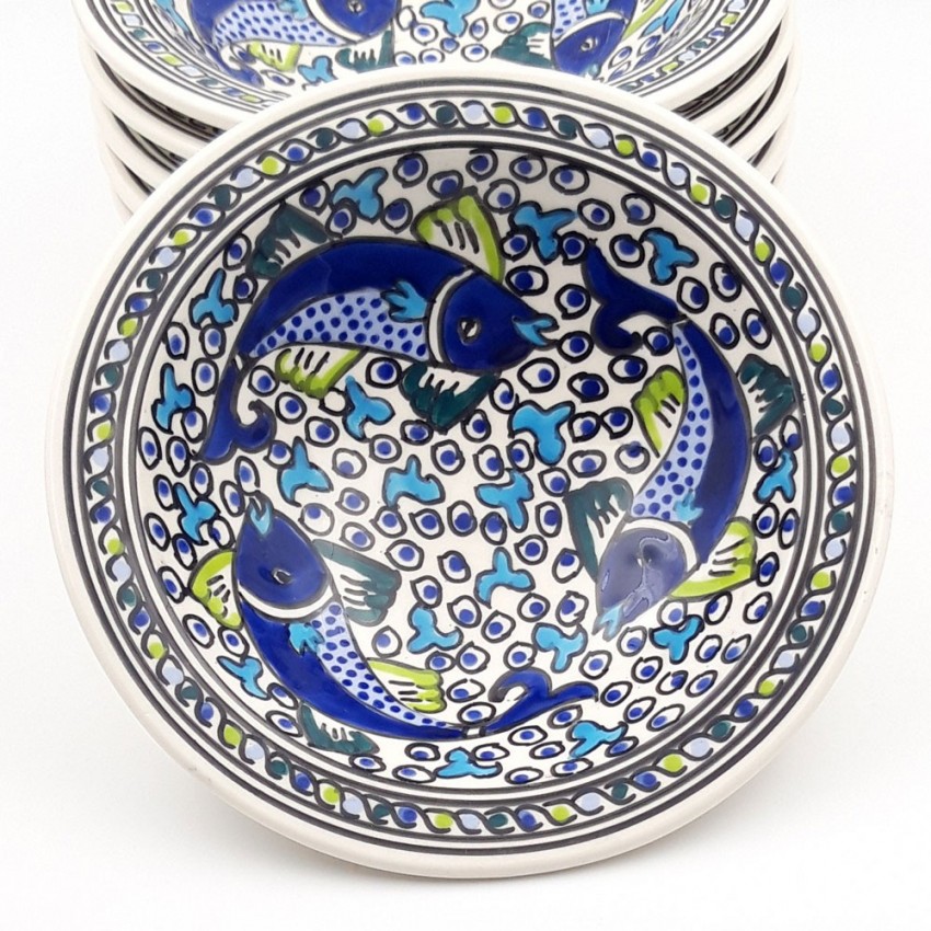 Assiette à couscous Tebsi Poissons Bleus- D 23 cm