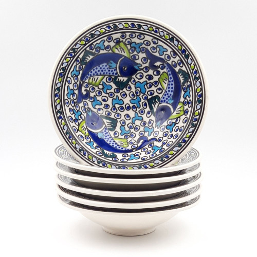 Lot de 6 assiettes à couscous Tebsi Poissons Bleus - D 23 cm