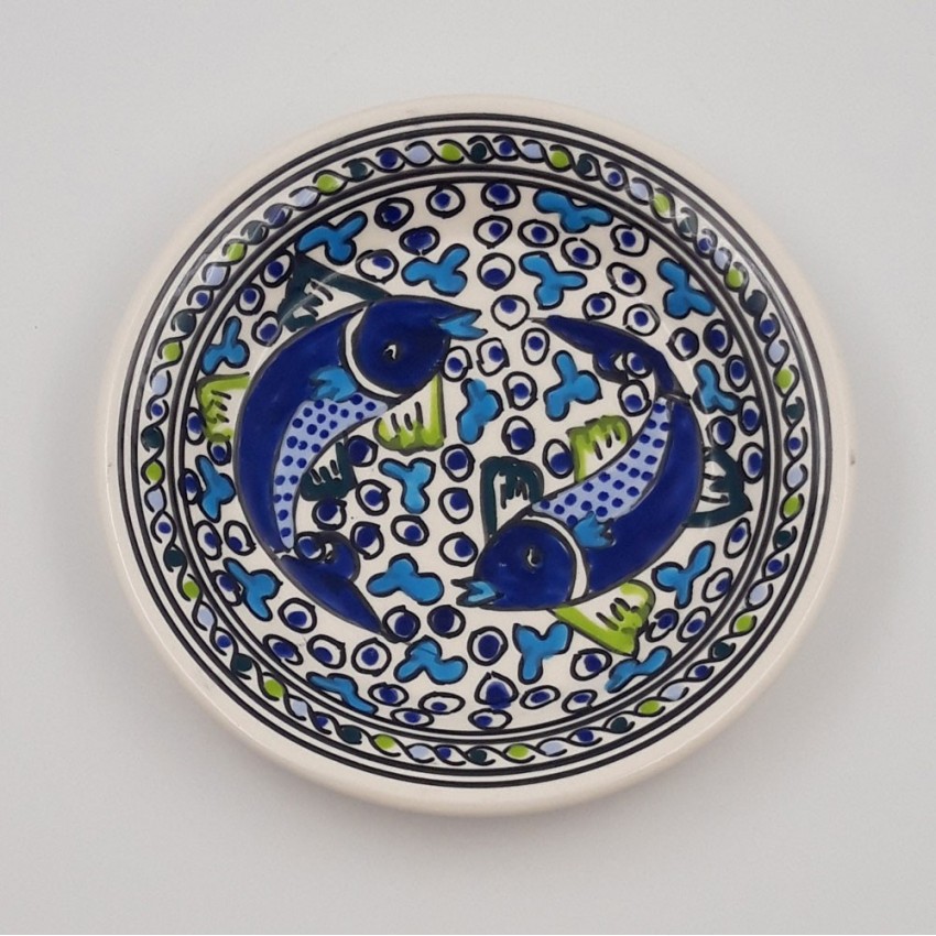 Lot de 6 assiettes à entrée ou dessert Poissons Bleus - D 20 cm