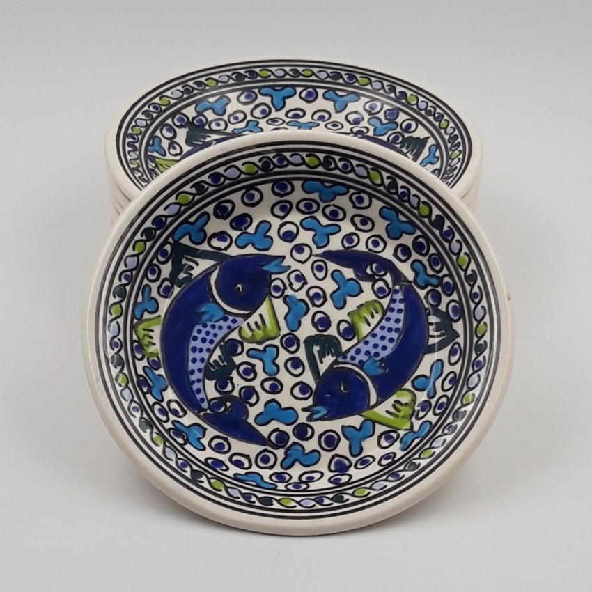 Lot de 6 assiettes à entrée ou dessert Poissons Bleus - D 20 cm