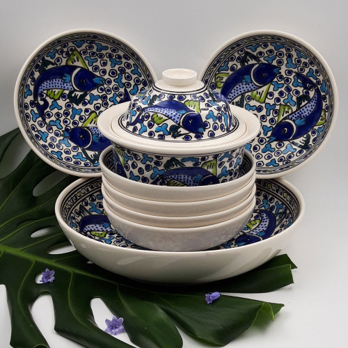 Service à couscous assiettes jattes Poissons Bleus - 6 pers 2