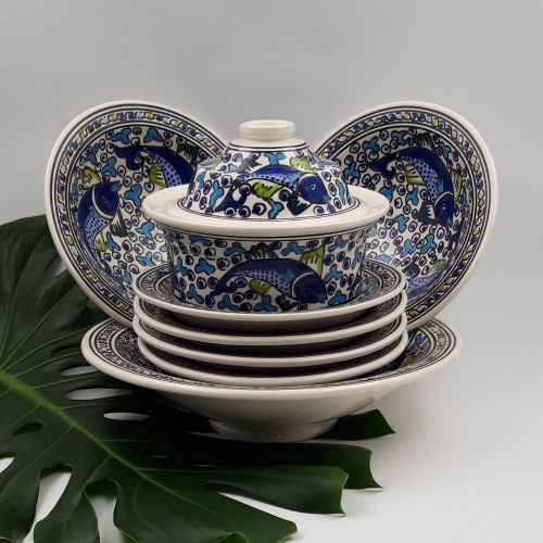 Service à couscous assiettes Tebsi Poissons BLeus - 6 pers 2