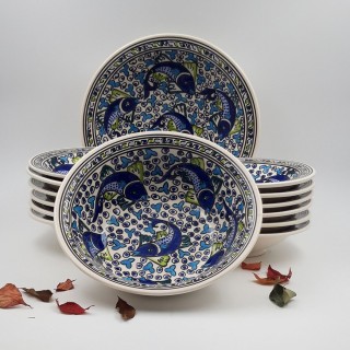 Service à couscous assiettes Tebsi Poissons Bleus - 12 pers