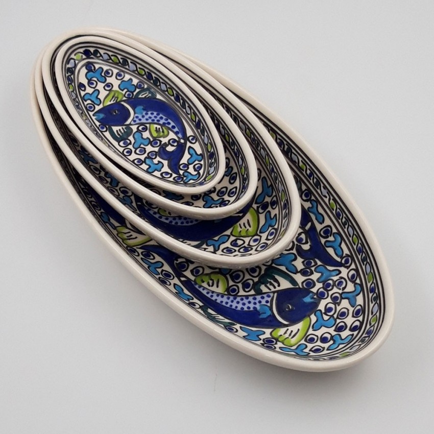 Lot de 4 plats ovales Poissons Bleus