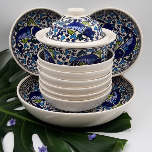 Service à couscous assiettes jattes  Poissons Bleus - 8 pers 2