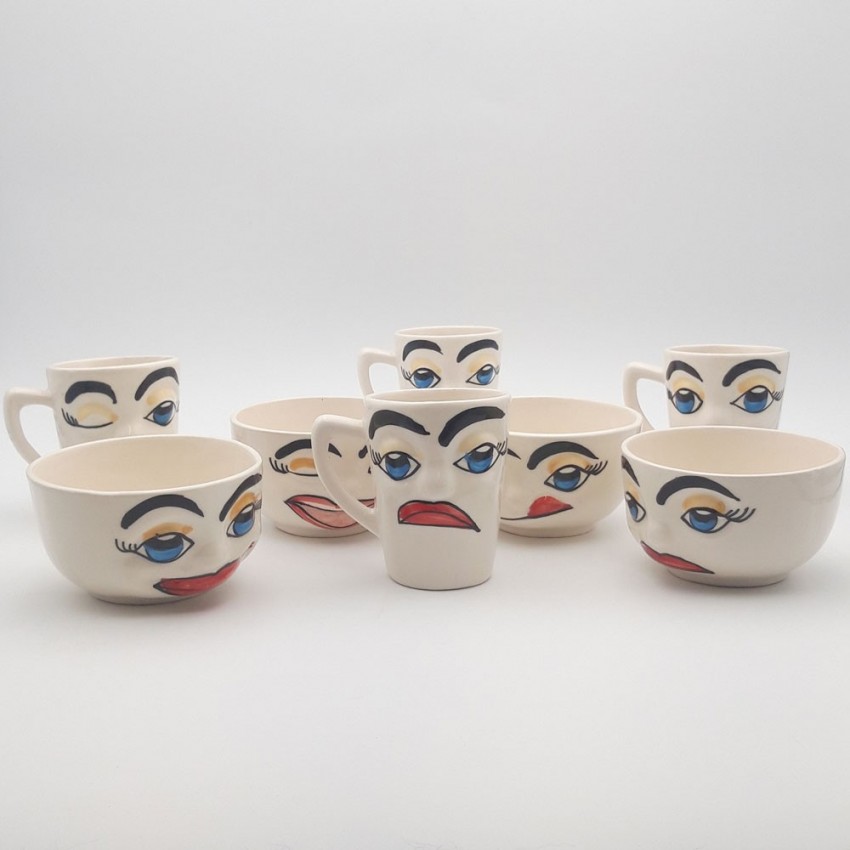 Lot de 4 bols et 4 mugs Humour 50 cL