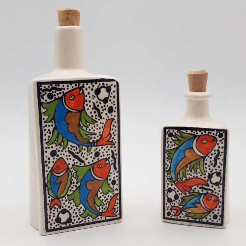 Duo de bouteilles d'huile et vinaigre Poissons
