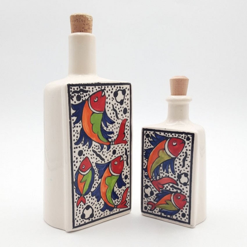 Duo de bouteilles d'huile et vinaigre Poissons Colorés