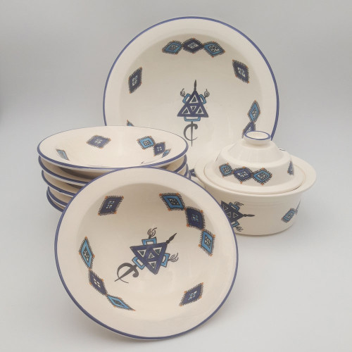 Service à couscous assiettes Tebsi Sahel bleu - 6 pers