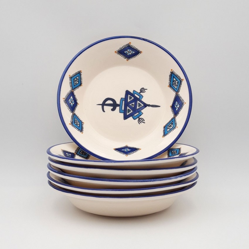 Service à couscous assiettes creuses Sahel bleu - 6 pers