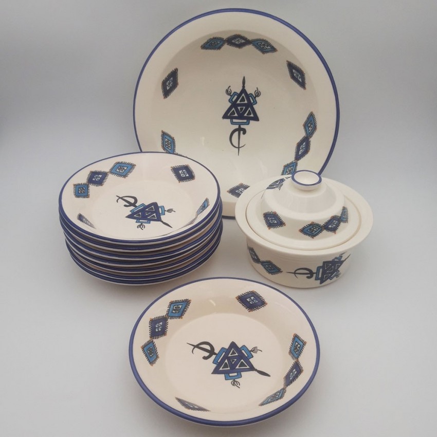 Service à couscous assiettes creuses Sahel bleu - 8 pers