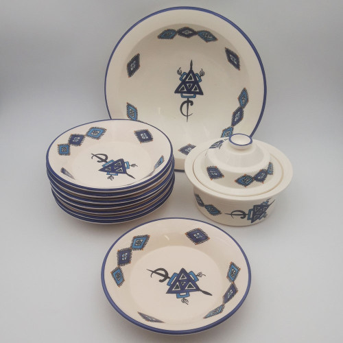 Service à couscous assiettes creuses Sahel bleu - 8 pers