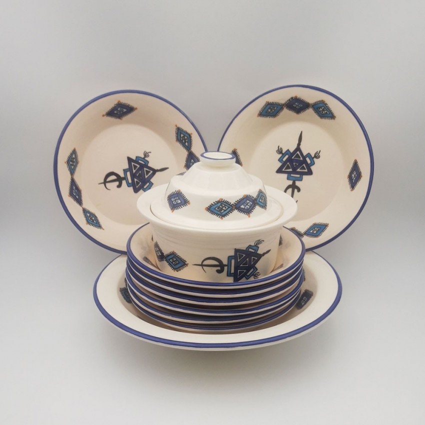 Service à couscous assiettes creuses Sahel bleu - 8 pers