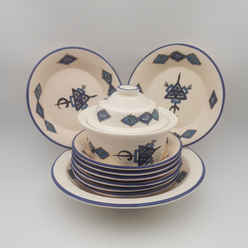 Service à couscous assiettes creuses Sahel bleu - 8 pers