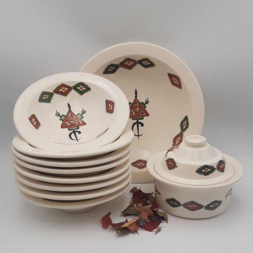 Service à couscous assiettes Tebsi Sahel beige - 8 pers