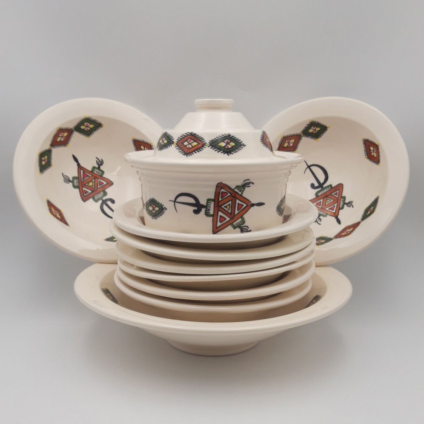 Service à couscous assiettes Tebsi Sahel beige - 8 pers