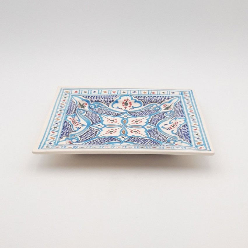 Assiette carrée Marocain turquoise - L 24 cm