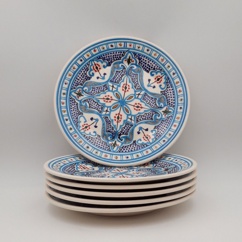 Lot de 6 assiettes plates Marocain turquoise - D 24 cm