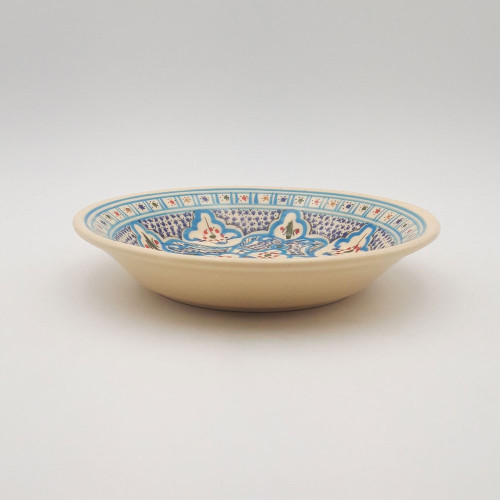 Assiette creuse Marocain turquoise blanc cassé - D 24 cm