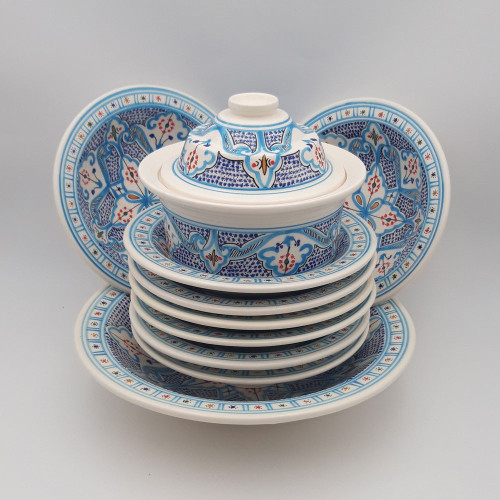 Service à couscous Marocain turquoise assiettes Tebsi - 8 pers