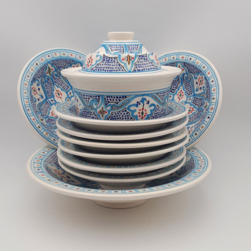 Service à couscous Marocain turquoise assiettes Tebsi - 8 pers