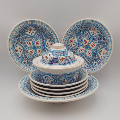 Service à couscous Marocain turquoise assiettes creuses - 6 pers