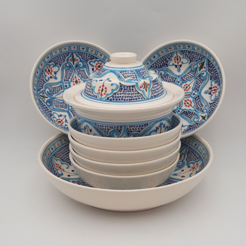 Service à couscous assiettes jattes Marocain Turquoise - 6 pers
