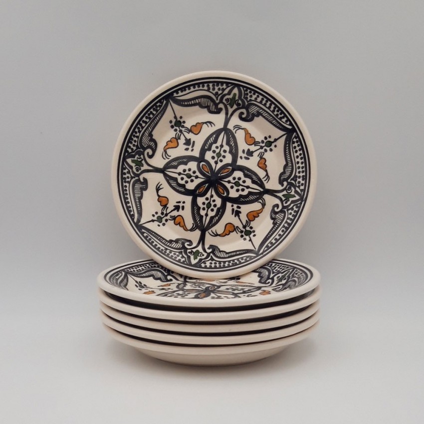 Lot de 6 assiettes à entrée ou dessert Marocain noir - D 20 cm