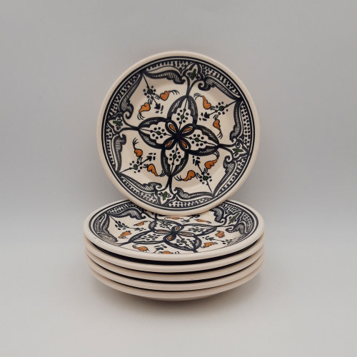 Lot de 6 assiettes à entrée ou dessert Marocain noir - D 20 cm