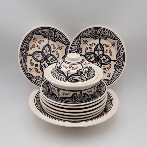 Service à couscous assiettes creuses Marocain noir - 8 pers