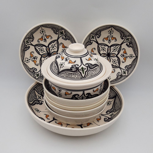 Service à couscous assiettes jattes Marocain noir - 6 pers