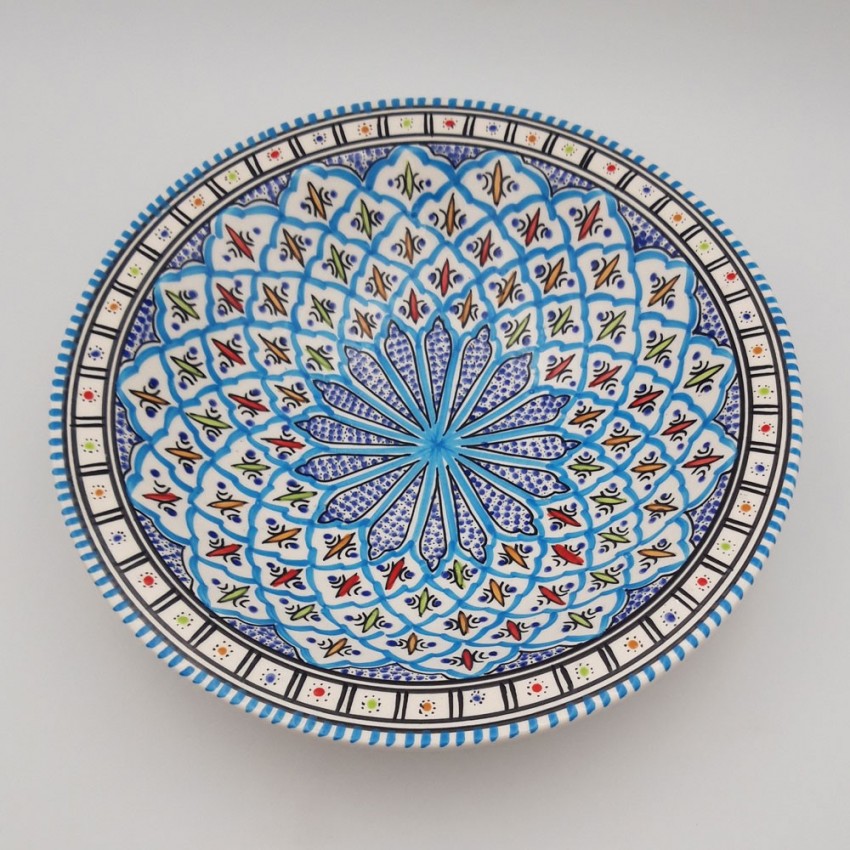 Plat traditionnel Tebsi Bakir turquoise - D 33 cm