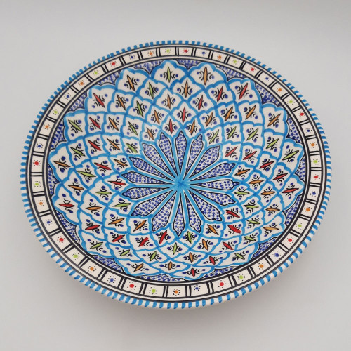 Plat traditionnel Tebsi Bakir turquoise - D 33 cm