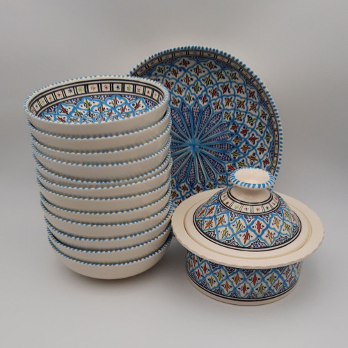 Service à couscous assiettes jattes Bakir turquoise - 6 pers 2