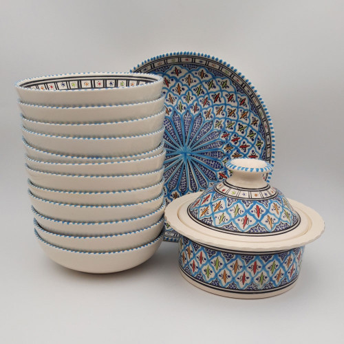 Service à couscous assiettes jattes Bakir turquoise - 6 pers