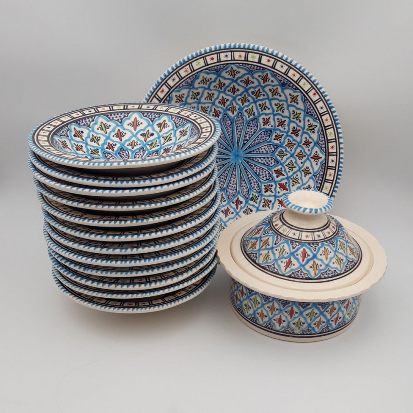 Service à couscous assiettes Tebsis Bakir turquoise - 12 pers