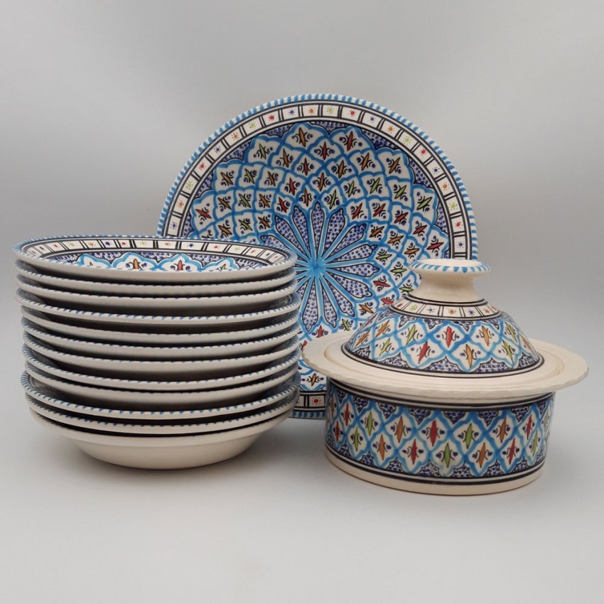 Service à couscous assiettes creuses Bakir turquoise - 12 personnes