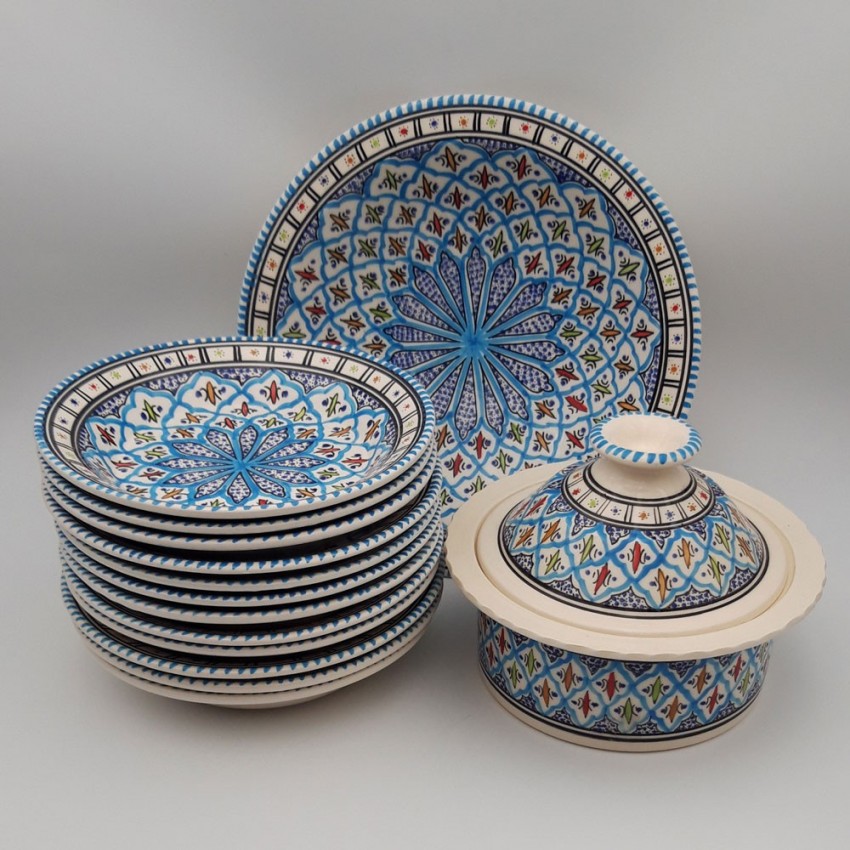 Service à couscous assiettes creuses Bakir turquoise - 12 personnes