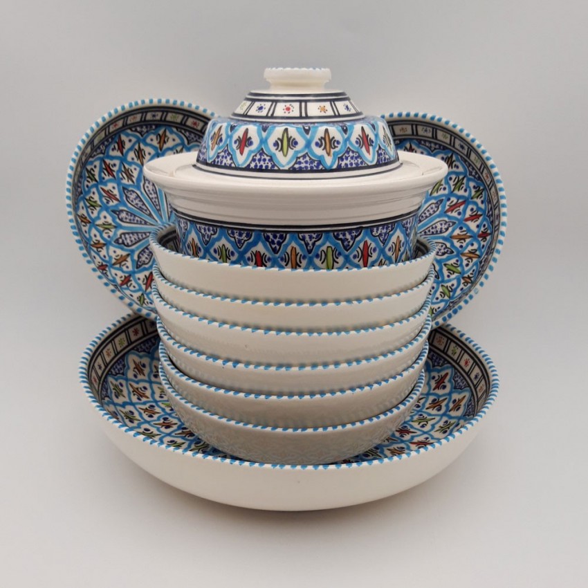 Service à couscous assiettes jattes Bakir turquoise - 8 pers