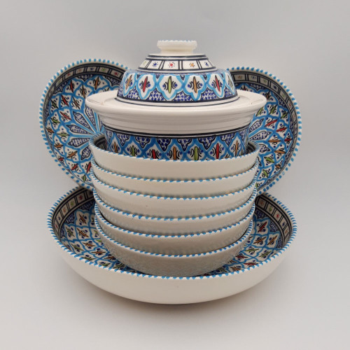 Service à couscous assiettes jattes Bakir turquoise - 8 pers