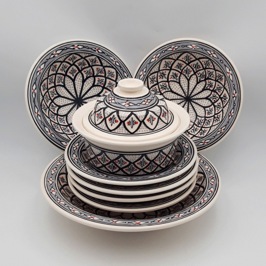 Service à couscous assiettes Tebsis Bakir gris - 6 pers
