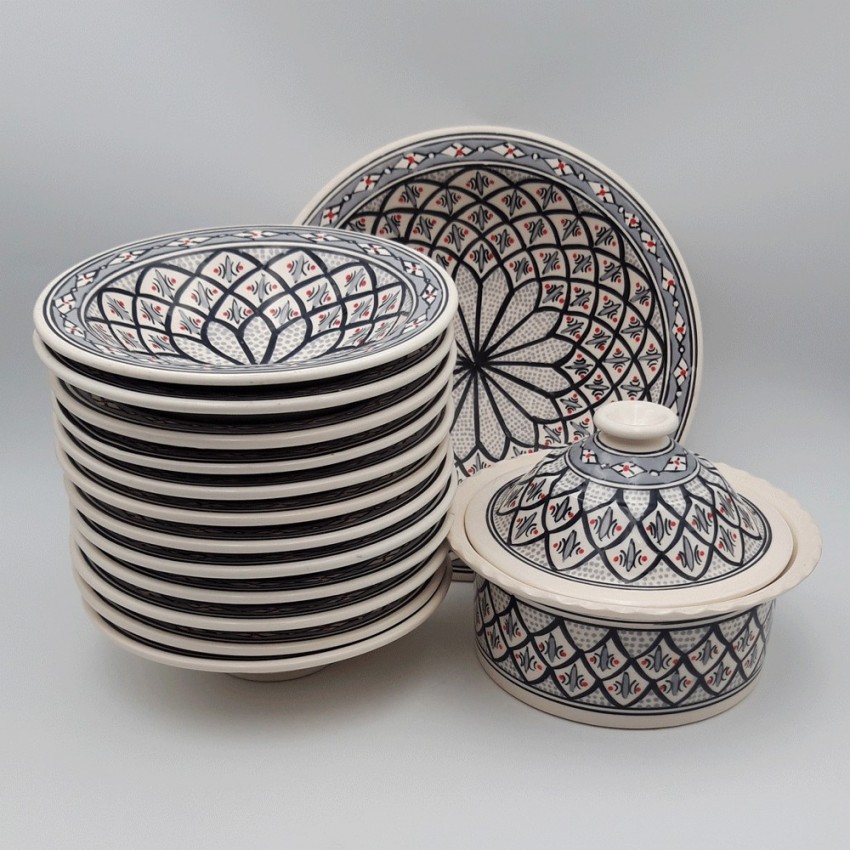 Service à couscous assiettes Tebsi Bakir gris - 12 pers 