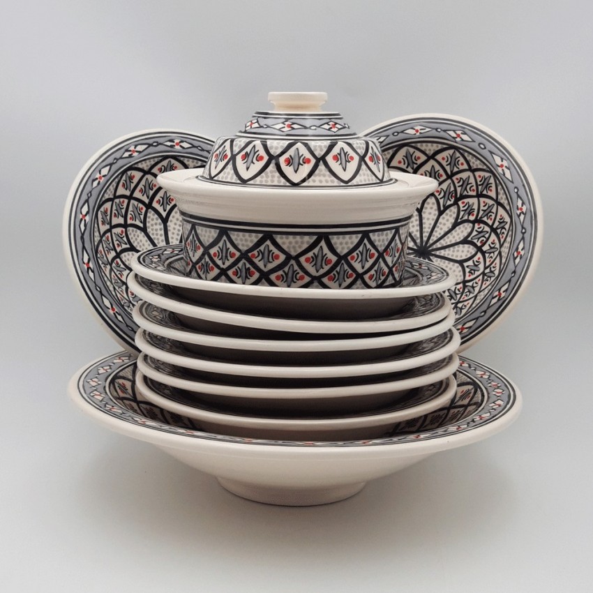 Service à couscous assiettes Tebsis Bakir gris - 8 pers