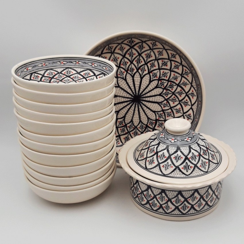 Service à couscous assiettes jattes Bakir gris - 12 pers