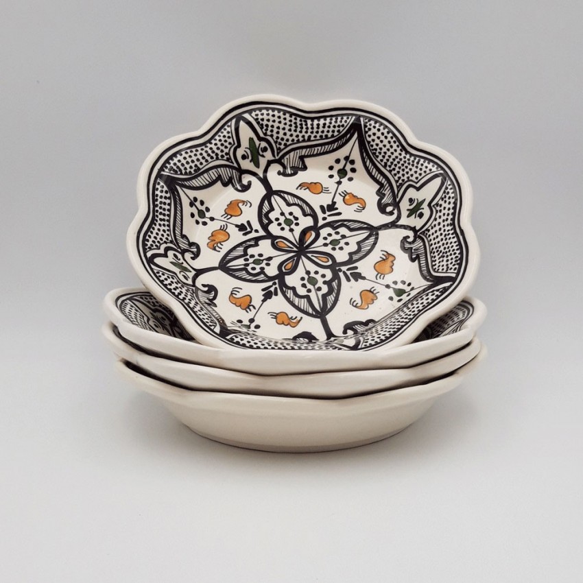 Lot de 4 assiettes creuses fleur Marocain noir - D 23 cm
