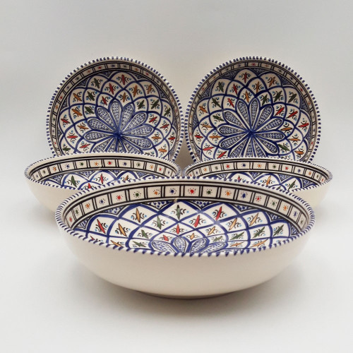 Service à couscous assiettes jattes Bakir bleu - 4 pers