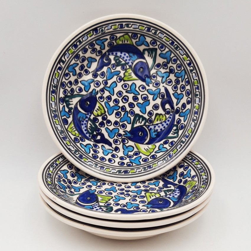 Lot de 4 assiettes creuses Poissons Bleus - D 24 cm