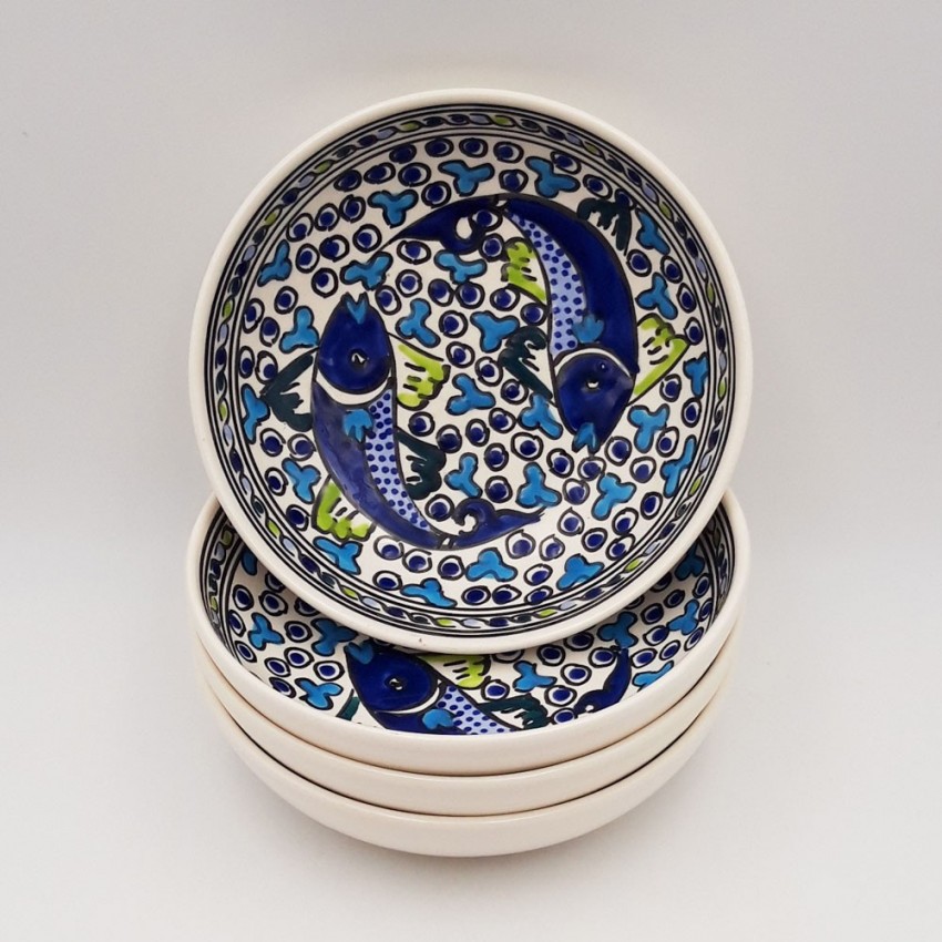 Lot de 4 assiettes creuses Jatte Poissons Bleus - D 20 cm