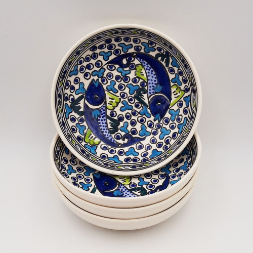 Lot de 4 assiettes creuses Jatte Poissons Bleus - D 20 cm